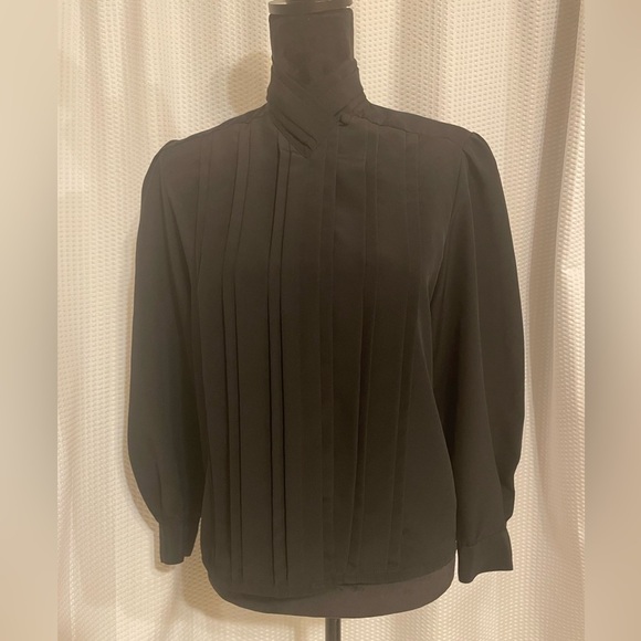 Yves St. Clair Petites vintage black long sleeve button down blouse size 6P - Picture 1 of 7